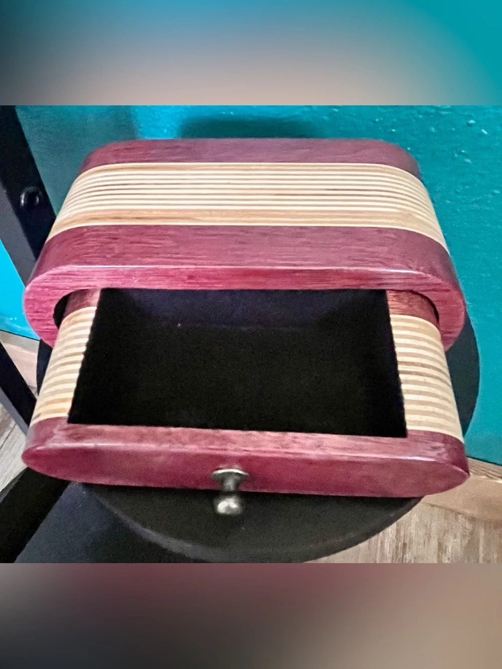Handcrafted Wooden Mahogany Style Jewelry Organizer Box with Light Wood Inlay